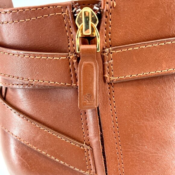 Lauren Ralph Lauren Madisyn Bootie Size 7B Polo Tan Leather Buckled Ankle Strap - Picture 4 of 16